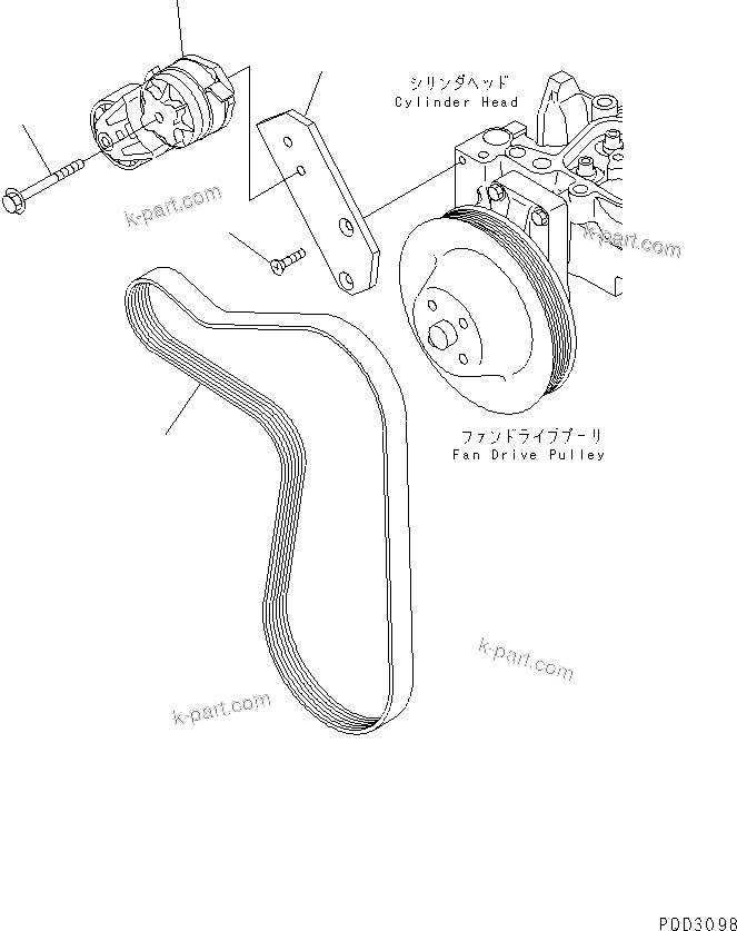 Komatsu parts book diagram for S4D102E-1N S/N 26200163-UP: BELT TENSIONER (STD AND STOCKBEEING SPEC.) (FOR 35A¤50A ALTERNATOR) (TBG SPEC.)(#26246658-)