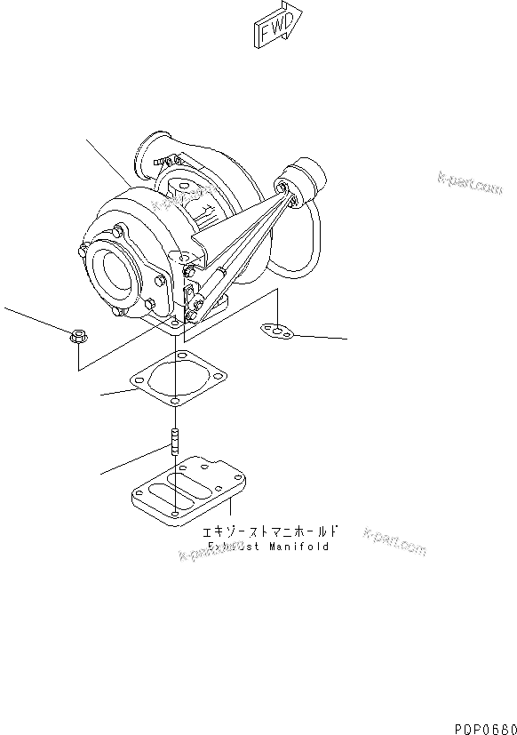 Komatsu parts book diagram for S4D102E-1AA S/N 26213103-UP: TURBOCHARGER MOUNTING(#21273646-)