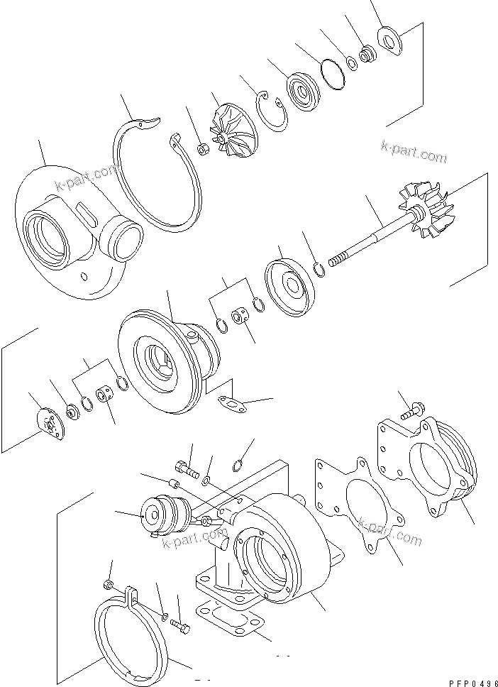 Komatsu parts book diagram for S4D102E-1AA S/N 26213103-UP: TURBOCHARGER (INNER PARTS)(#21273646-)