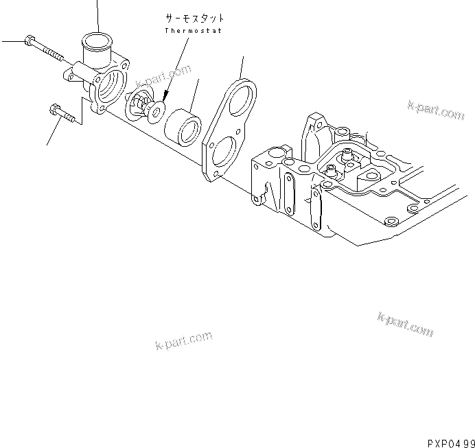 Komatsu parts book diagram for S4D102E-1AA S/N 26213103-UP: THERMOSTAT HOUSING(#21273646-)