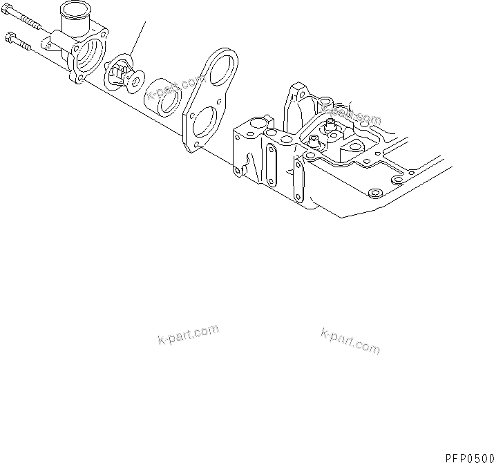 Komatsu parts book diagram for S4D102E-1AA S/N 26213103-UP: THERMOSTAT(#21273646-)