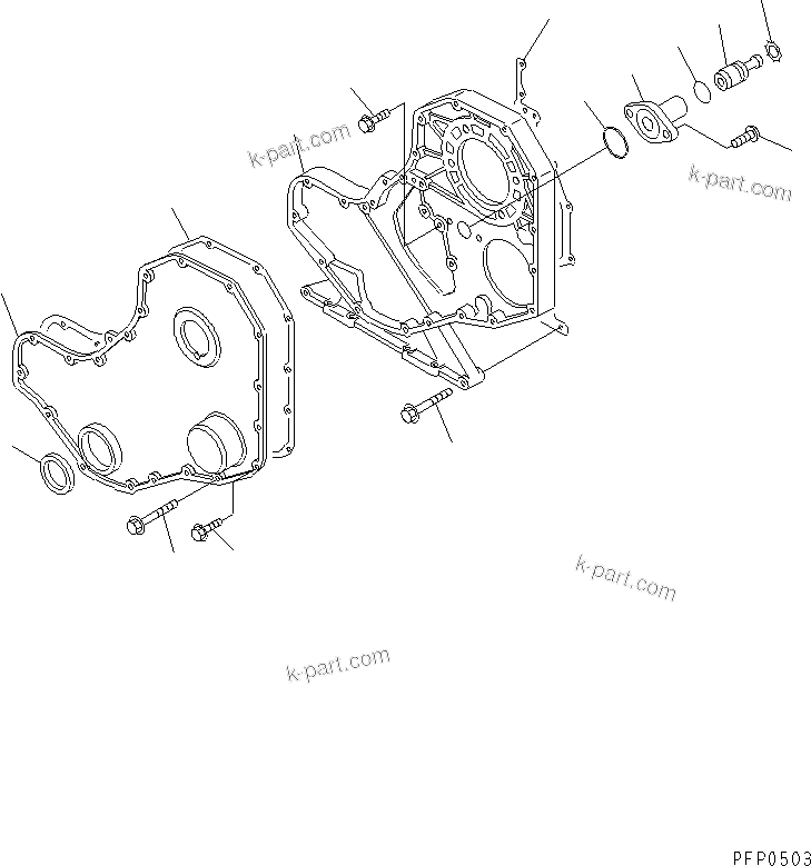 Komatsu parts book diagram for S4D102E-1AA S/N 26213103-UP: FRONT COVER(#21273646-)