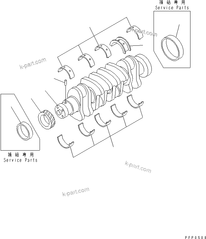 Komatsu parts book diagram for S4D102E-1AA S/N 26213103-UP: CRANKSHAFT(#21273646-)