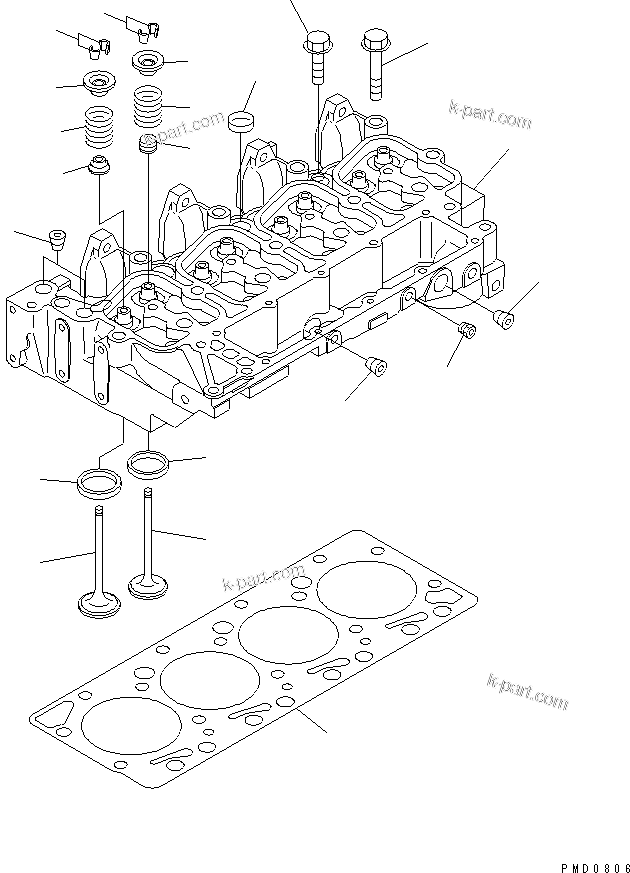 Komatsu parts book diagram for S4D102E-1E-23 S/N 26200163-UP: CYLINDER HEAD(#26200163-26238878)