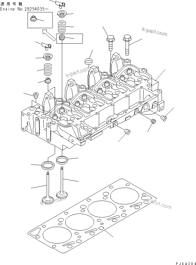 Komatsu parts book diagram for S4D102E-1E-23 S/N 26200163-UP: CYLINDER HEAD(#26238879-)