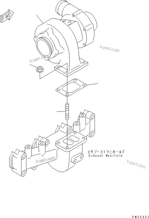 Komatsu parts book diagram for S4D102E-1E-23 S/N 26200163-UP: TURBOCHARGER MOUNTING(#26200163-26232579)