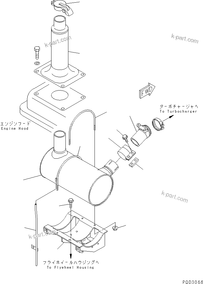 Komatsu parts book diagram for S4D102E-1E-23 S/N 26200163-UP: MUFFLER (WITH RAIN CAP)(#26220140-26257281)