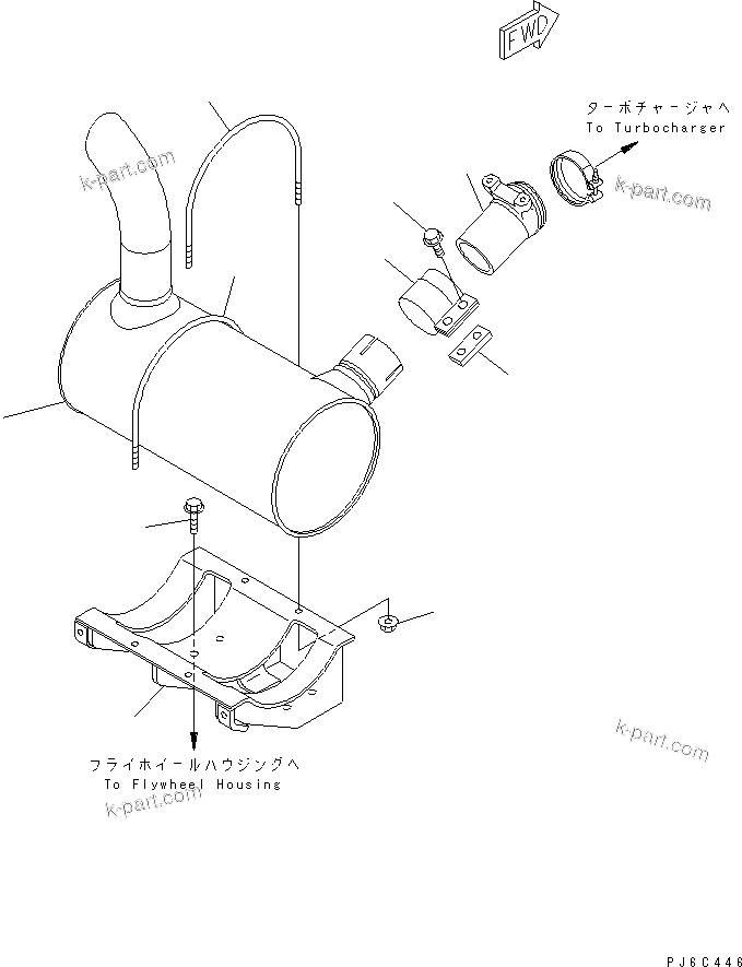 Komatsu parts book diagram for S4D102E-1E-23 S/N 26200163-UP: MUFFLER (WITH EXHAUST PIPE)(#26257282-)