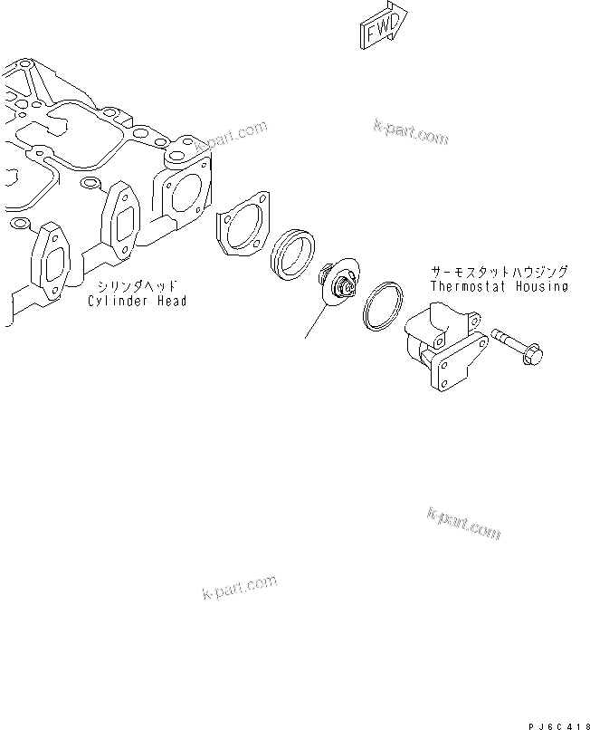 Komatsu parts book diagram for S4D102E-1E-23 S/N 26200163-UP: THERMOSTAT(#26281221-26295762)