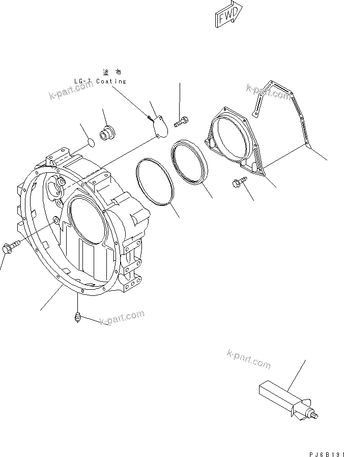 Komatsu parts book diagram for S4D102E-1E-23 S/N 26200163-UP: FLYWHEEL HOUSING(#26253024-)