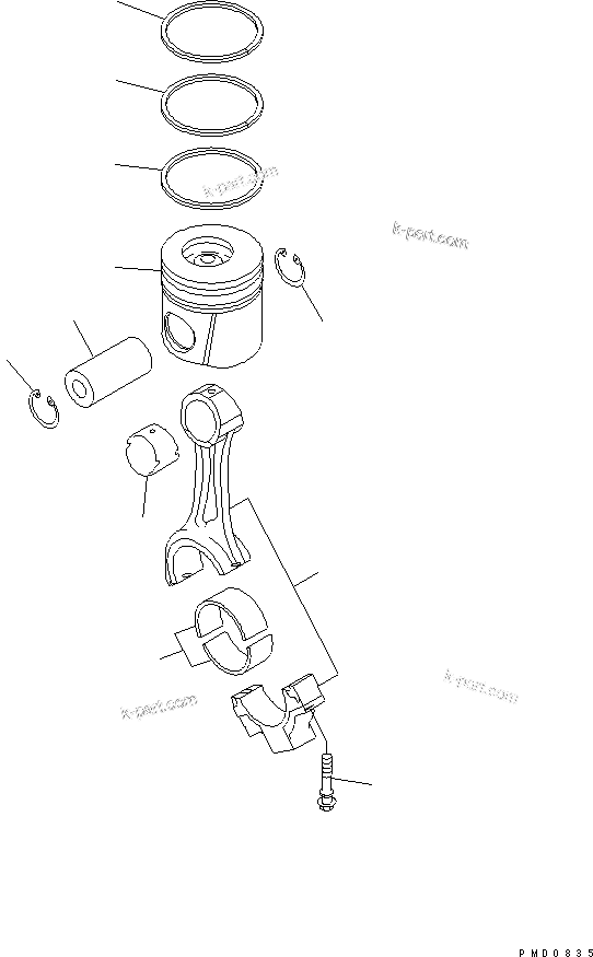 Komatsu parts book diagram for S4D102E-1E-23 S/N 26200163-UP: PISTON