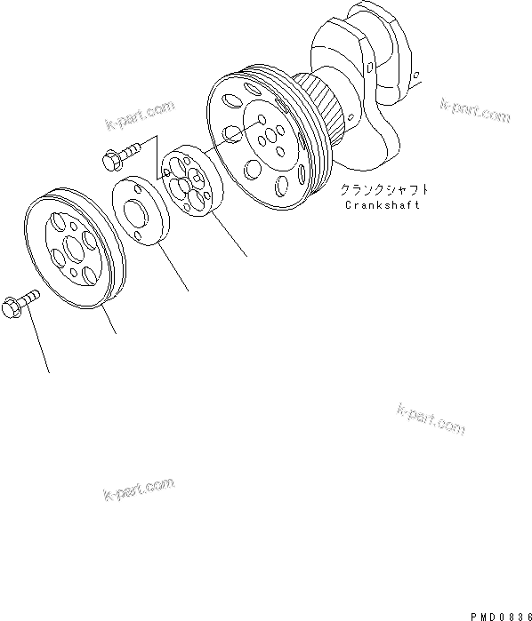 Komatsu parts book diagram for S4D102E-1E-23 S/N 26200163-UP: CRANK PULLEY(#26200163-26278789)