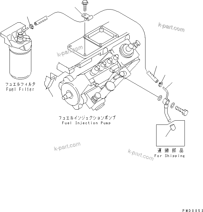 Komatsu parts book diagram for S4D102E-1E-23 S/N 26200163-UP: FUEL RETURN