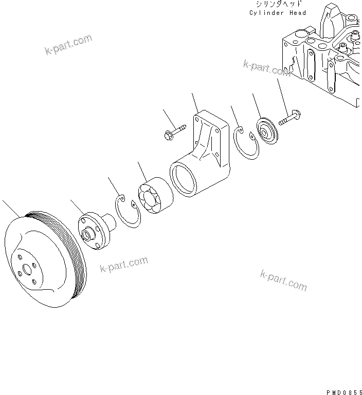Komatsu parts book diagram for S4D102E-1E-23 S/N 26200163-UP: FAN DRIVE PULLEY (STOCKBREEDING SPEC.)(#26202285-)