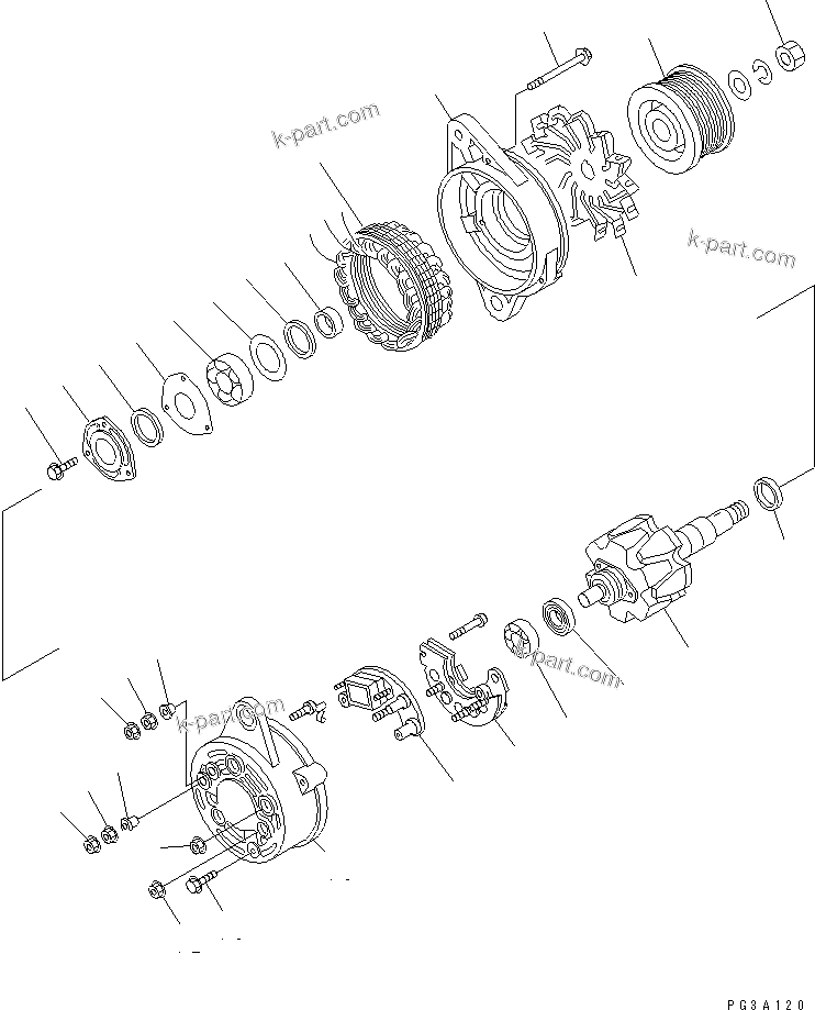 Komatsu parts book diagram for S4D102E-1E-23 S/N 26200163-UP: ALTERNATOR (25A) (INNER PARTS)