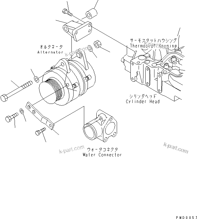 Komatsu parts book diagram for S4D102E-1E-23 S/N 26200163-UP: ALTERNATOR SUPPORT (FOR 25A ALTERNATOR)
