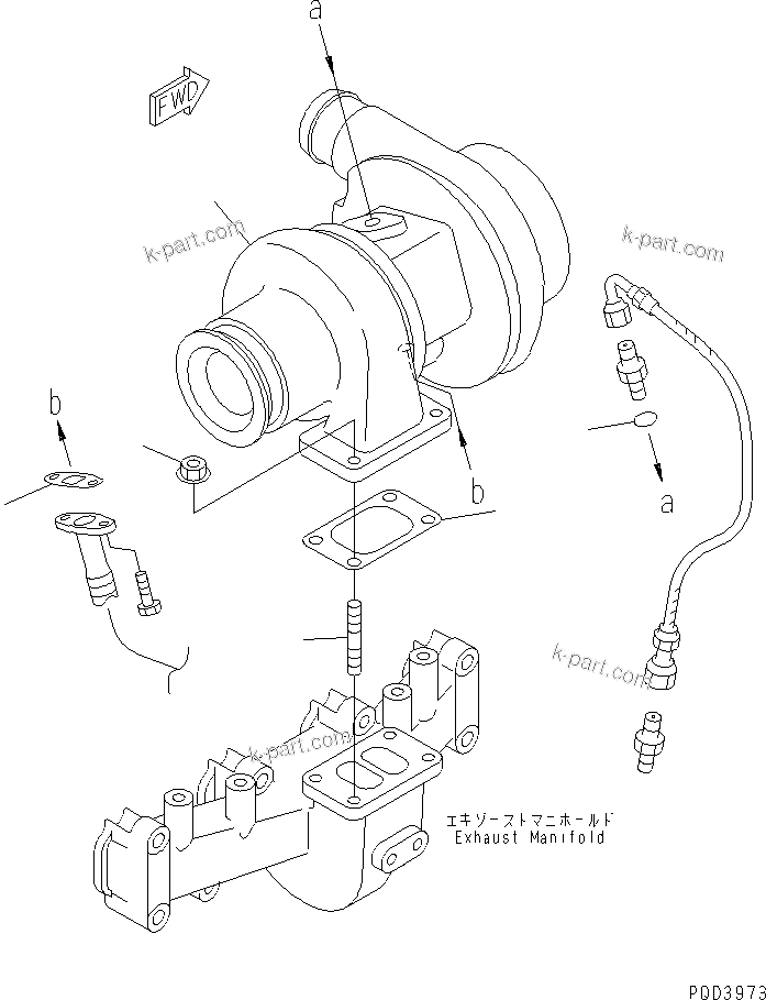 Komatsu parts book diagram for S4D102E-1V S/N 26200163-UP: TURBOCHARGER MOUNTING(#26233152-)