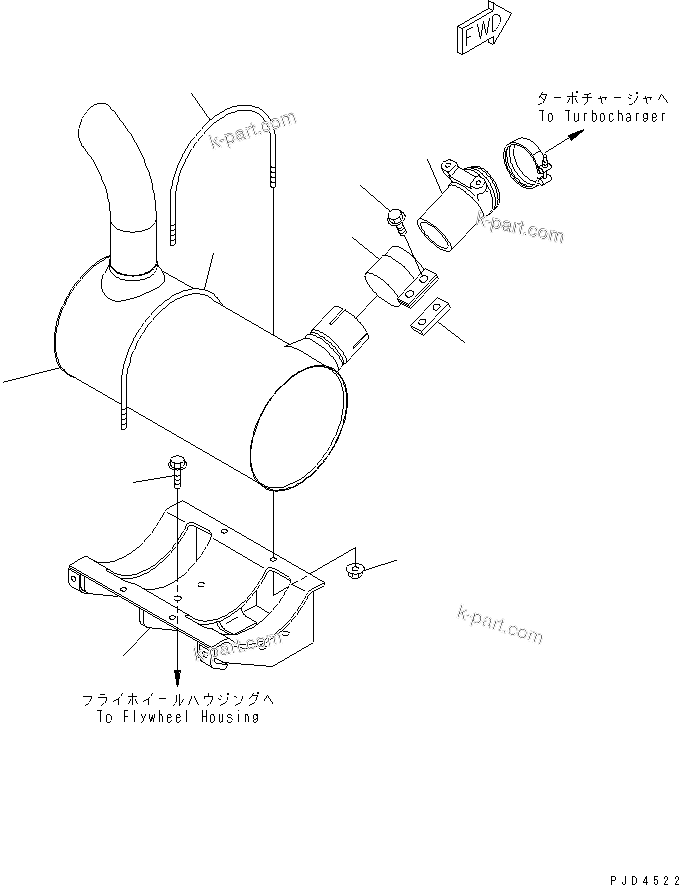 Komatsu parts book diagram for S4D102E-1V S/N 26200163-UP: MUFFLER(#26244410-)