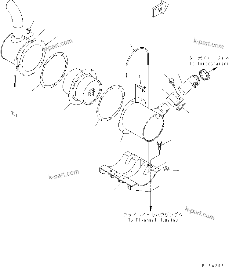 Komatsu parts book diagram for S4D102E-1V S/N 26200163-UP: MUFFLER (CERAMIC TYPE)(#26257282-)