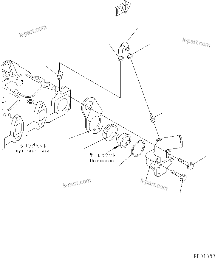 Komatsu parts book diagram for S4D102E-1V S/N 26200163-UP: THERMOSTAT HOUSING(#26244410-)