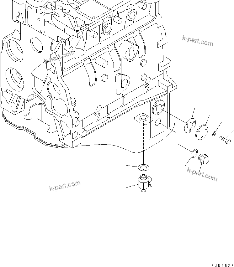 Komatsu parts book diagram for S4D102E-1V S/N 26200163-UP: OIL DRAIN VALVE AND PLATE(#26244410-)