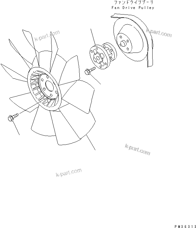 Komatsu parts book diagram for S4D102E-1V S/N 26200163-UP: COOLING FAN