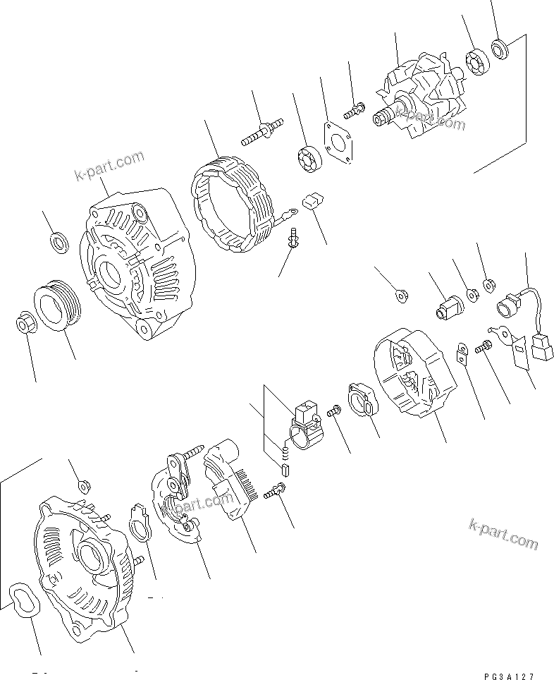 Komatsu parts book diagram for S4D102E-1V S/N 26200163-UP: ALTERNATOR (60A) (INNER PARTS)(#26212361-)