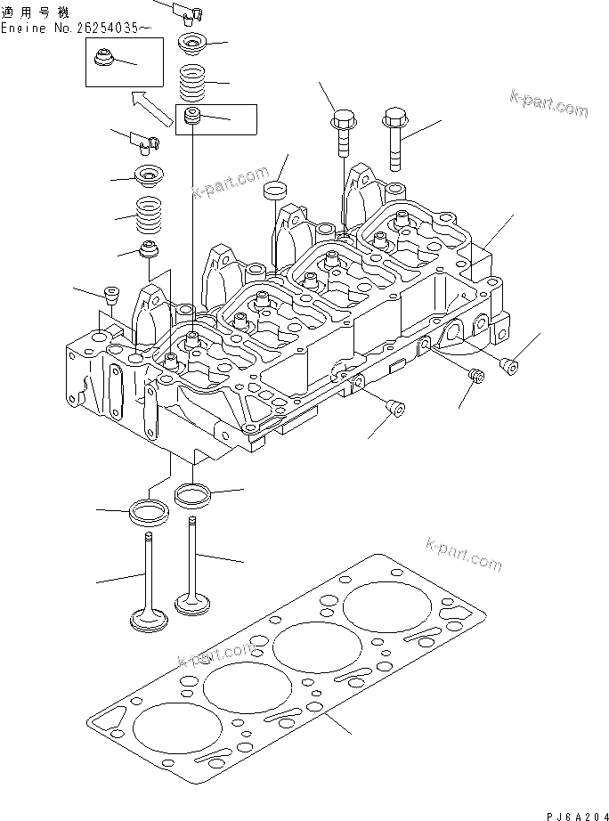 Komatsu parts book diagram for S4D102E-1N-2D S/N 26200163-UP: CYLINDER HEAD(#26238879-)