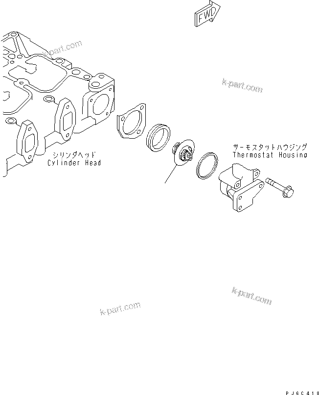 Komatsu parts book diagram for S4D102E-1N-2D S/N 26200163-UP: THERMOSTAT(#26281221-26295762)