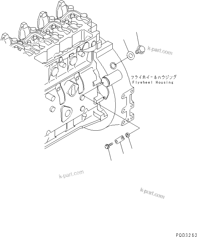 Komatsu parts book diagram for S4D102E-1N-2D S/N 26200163-UP: FLYWHEEL HOUSING PLUG AND PLATE(#26246658-26266120)