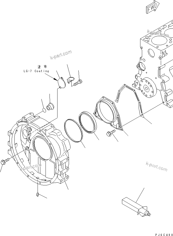 Komatsu parts book diagram for S4D102E-1N-2D S/N 26200163-UP: FLYWHEEL HOUSING(#26253045-)