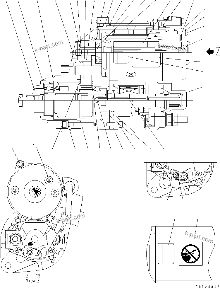 Komatsu parts book diagram for S4D102E-1N-2D S/N 26200163-UP: STARTING MOTOR (4.5KW) (INNER PARTS)(#26305334-)