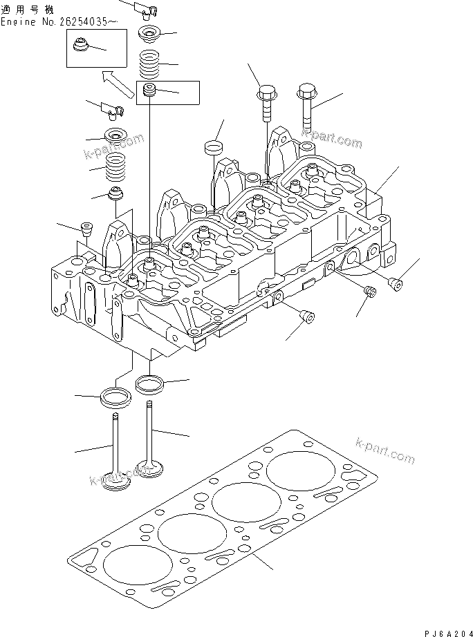 Komatsu parts book diagram for S4D102E-1F-2U S/N 26200163-UP: CYLINDER HEAD(#26238879-)