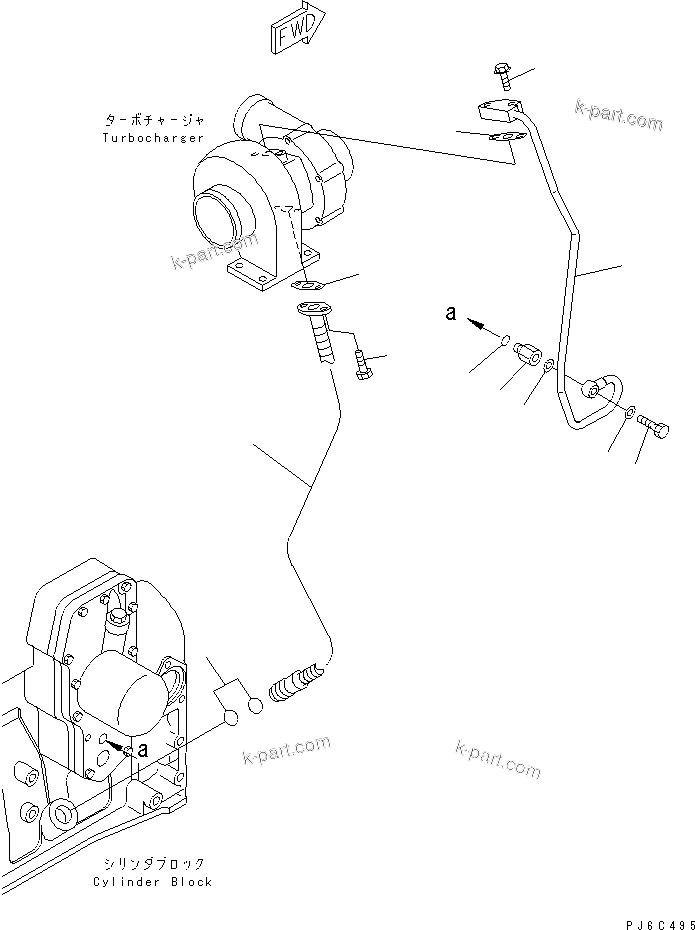 Komatsu parts book diagram for S4D102E-1F-2U S/N 26200163-UP: TURBOCHARGER OIL PIPING(#26265748-)