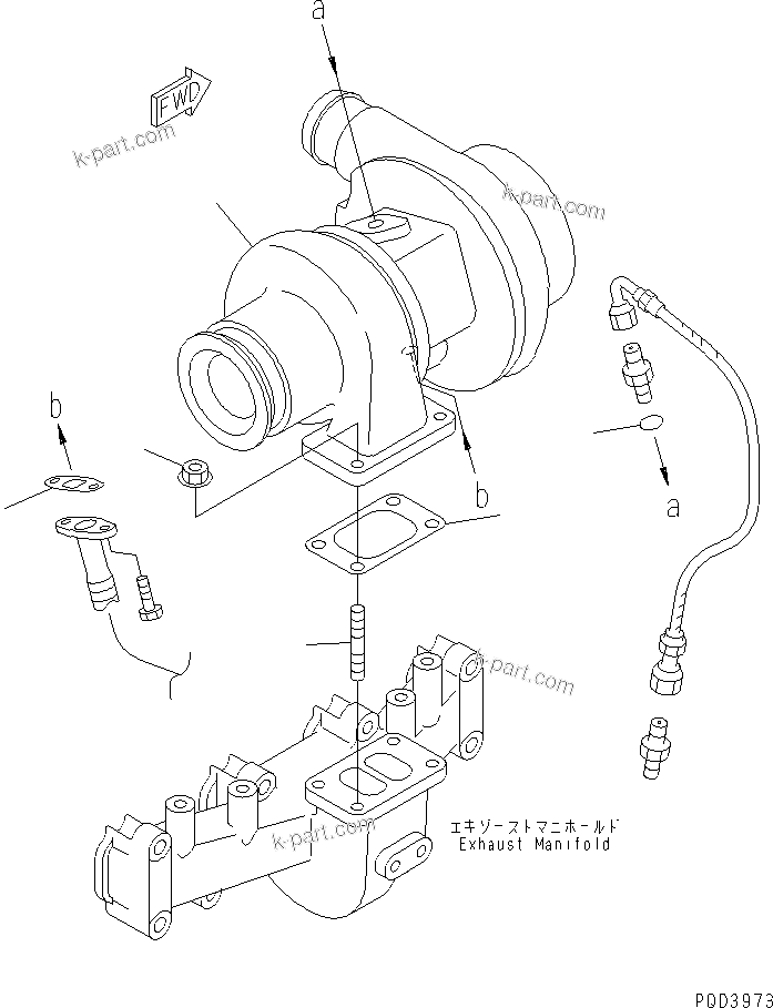 Komatsu parts book diagram for S4D102E-1F-2U S/N 26200163-UP: TURBOCHARGER MOUNTING(#26232580-)