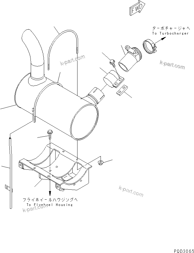Komatsu parts book diagram for S4D102E-1F-2U S/N 26200163-UP: MUFFLER(#26244872-26257281)