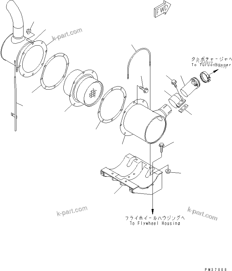 Komatsu parts book diagram for S4D102E-1F-2U S/N 26200163-UP: MUFFLER (TUNNEL SPEC.) (CERAMIC TYPE)(#26200173-26260149)