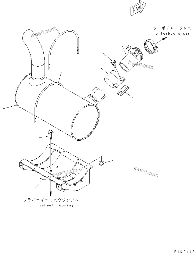 Komatsu parts book diagram for S4D102E-1F-2U S/N 26200163-UP: MUFFLER(#26257282-)
