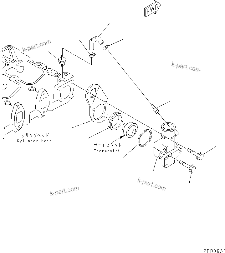 Komatsu parts book diagram for S4D102E-1F-2U S/N 26200163-UP: THERMOSTAT HOUSING(#26202313-)