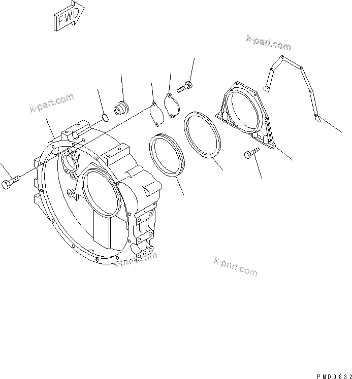 Komatsu parts book diagram for S4D102E-1F-2U S/N 26200163-UP: FLYWHEEL HOUSING(#26200163-26238878)