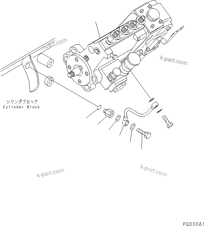 Komatsu parts book diagram for S4D102E-1F-2U S/N 26200163-UP: FUEL INJECTION PUMP AND OIL PIPING(#26200415-)