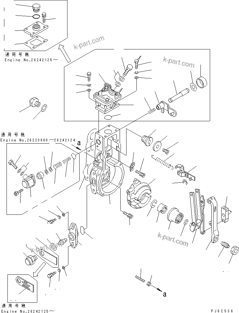 Komatsu parts book diagram for S4D102E-1F-2U S/N 26200163-UP: FUEL INJECTION PUMP (GOVERNOR) (1/2) (MODIFIED MONO BOOM SPEC.) (INNER PARTS)(#26223960-)