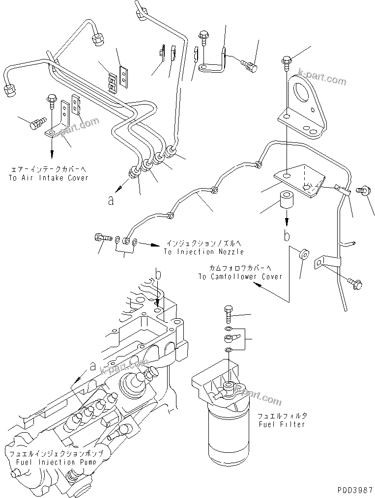 Komatsu parts book diagram for S4D102E-1F-2U S/N 26200163-UP: INJECTION PIPING(#26229257-)