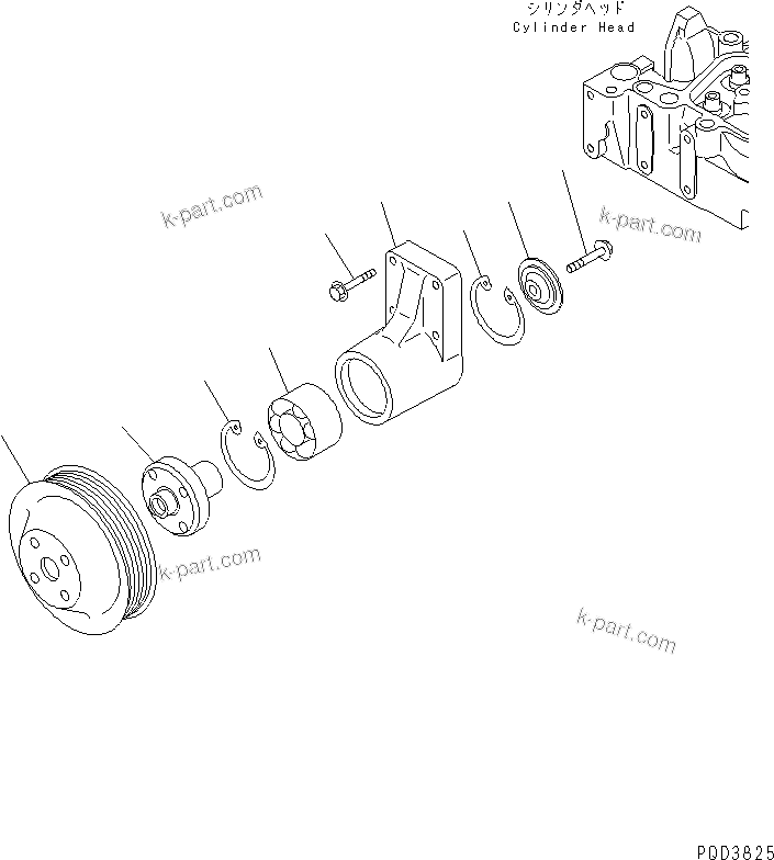 Komatsu parts book diagram for S4D102E-1F-2U S/N 26200163-UP: FAN DRIVE PULLEY (COOLER SPEC.)(#26200415-)