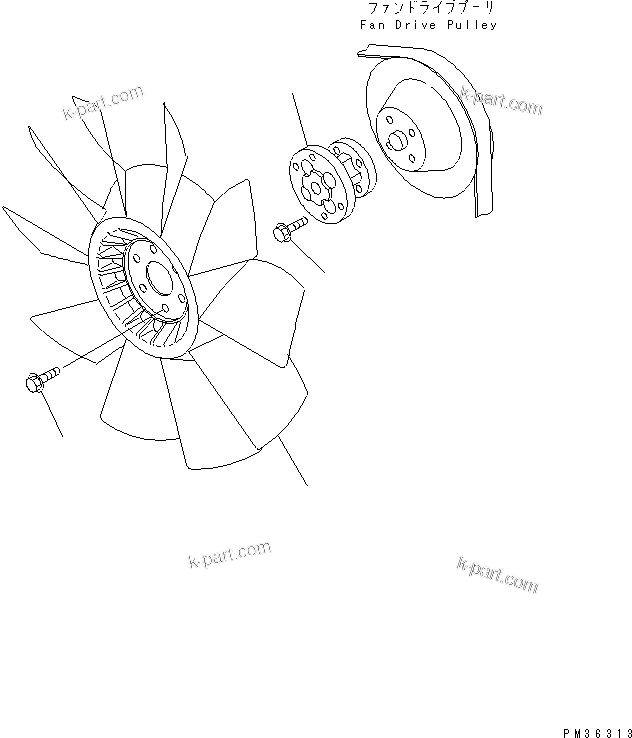 Komatsu parts book diagram for S4D102E-1F-2U S/N 26200163-UP: COOLING FAN