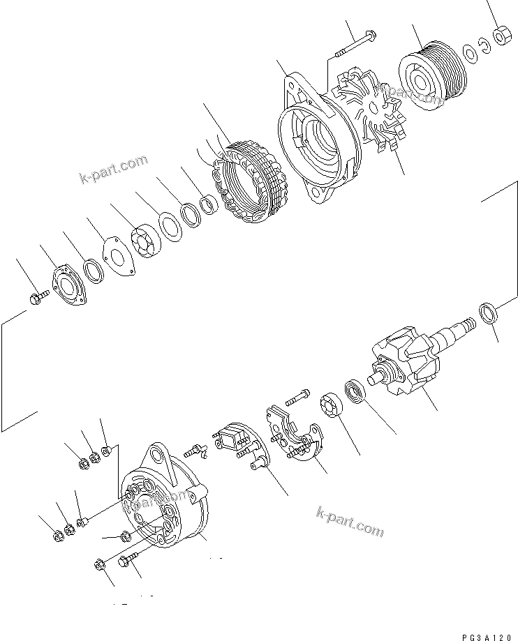 Komatsu parts book diagram for S4D102E-1F-2U S/N 26200163-UP: ALTERNATOR (25A) (INNER PARTS)