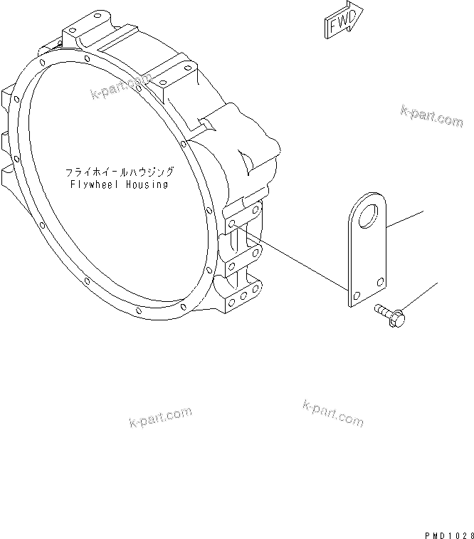 Komatsu parts book diagram for S4D102E-1K-2 S/N 26200163-UP: REAR HANGER(#26200912-)