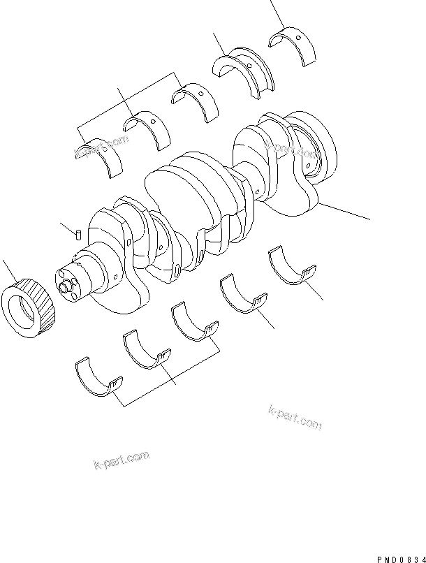 Komatsu parts book diagram for S4D102E-1K-2 S/N 26200163-UP: CRANKSHAFT