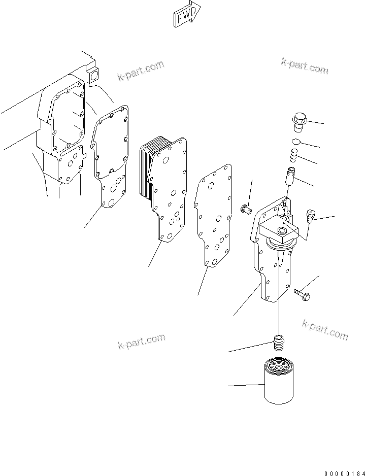 Komatsu parts book diagram for S4D102E-1K-2 S/N 26200163-UP: OIL COOLER AND OIL FILTER(#26292178-)