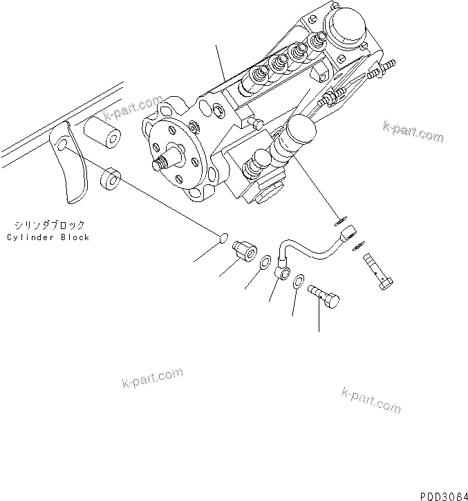 Komatsu parts book diagram for S4D102E-1K-2 S/N 26200163-UP: FUEL INJECTION PUMP AND OIL PIPING(#26203202-)